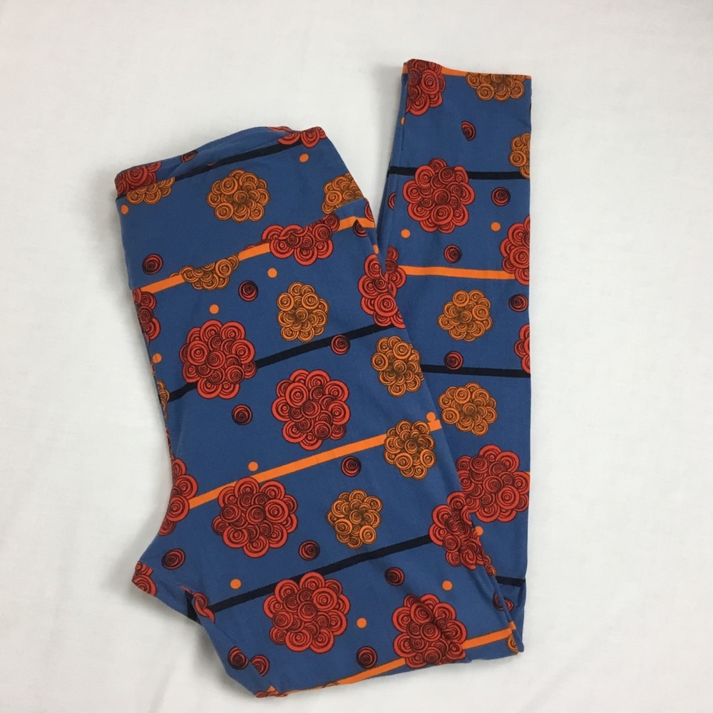 LuLaRoe Leggings Blue Floral Print Tall & Curvy